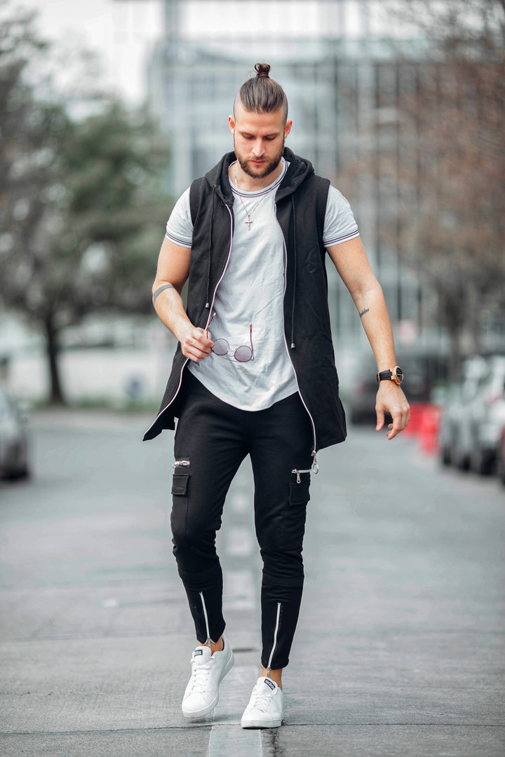 Black Jogger with Distressed Side Pockets